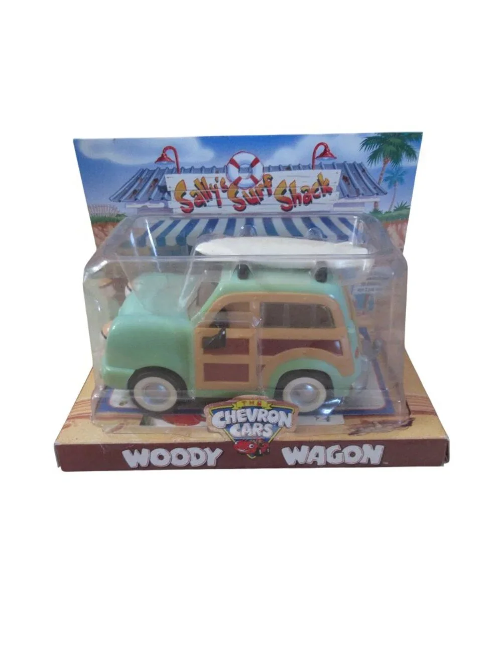 1999 Chevron Cars Woody Wagon Car w/ Surf Board Open Box